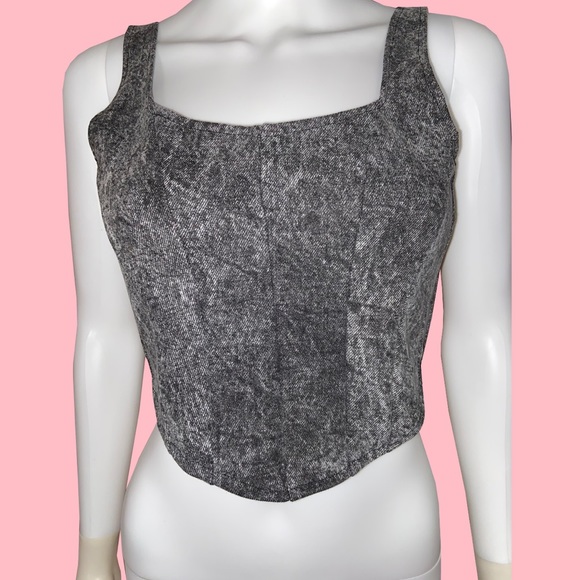 Reworked Grey Denim Acid Wash Corset Top - Picture 3 of 4